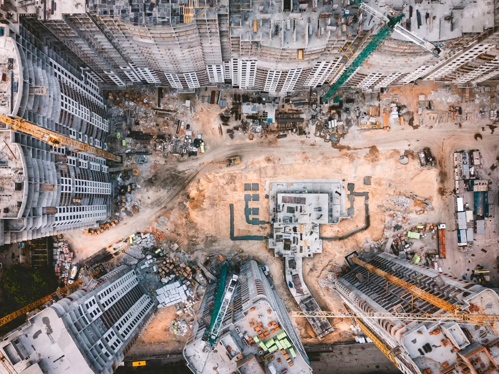 Illustrative aerial photograph of a large concrete construction site